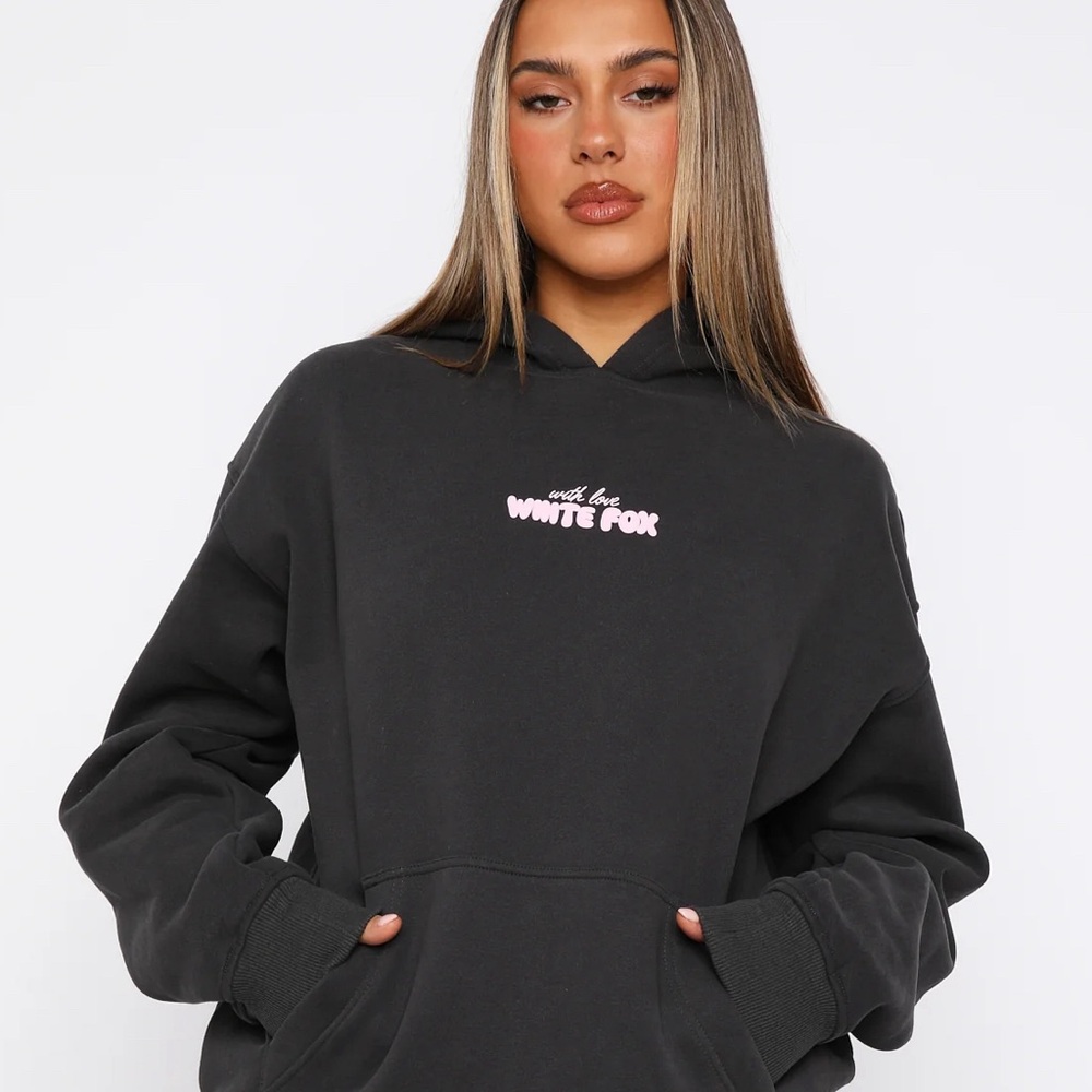 WHITE FOX With Love In The Moment Oversized Hoodie Charcoal